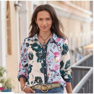 Sundance Gardens in Bloom Floral Long Sleeve Button Down Blouse